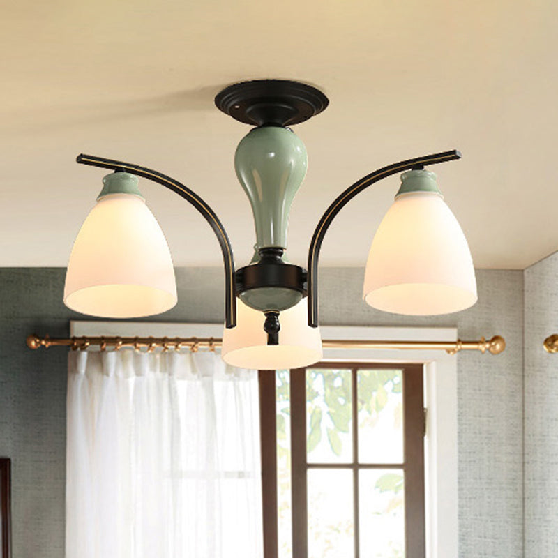 Opal Glass Bell Flush Mount kroonluchter klassieke woonkamer semi -spoeling licht armatuur in lichtgroen