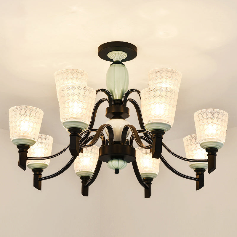 Tapered Living Room Semi Flush Traditional Rhombus Glass Light Green Ceiling Mount Chandelier