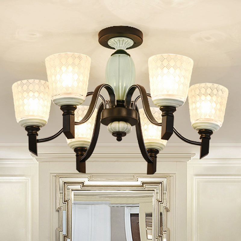 Tapered Living Room Semi Flush Traditional Rhombus Glass Light Green Ceiling Mount Chandelier