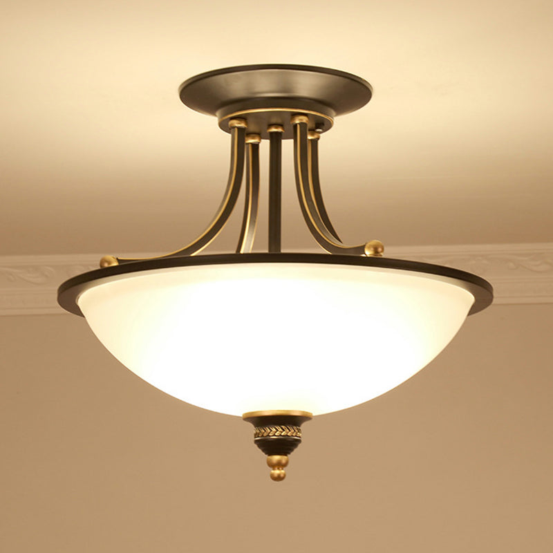3 Heads Ceiling Lighting Traditional Bowl Frosted Glass Chandelier Light Fixture for Dining Room