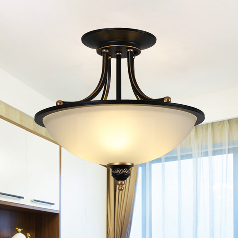 3 Heads Ceiling Lighting Traditional Bowl Frosted Glass Chandelier Light Fixture for Dining Room