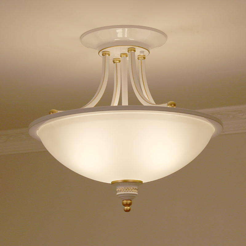 3 Heads Ceiling Lighting Traditional Bowl Frosted Glass Chandelier Light Fixture for Dining Room