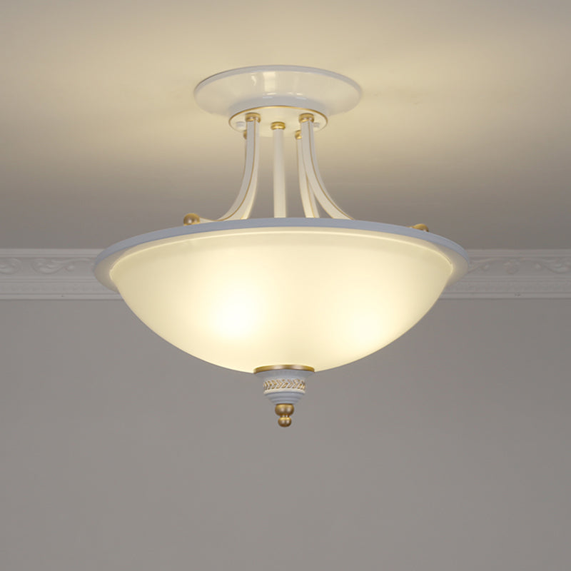 3 Heads Ceiling Lighting Traditional Bowl Frosted Glass Chandelier Light Fixture for Dining Room