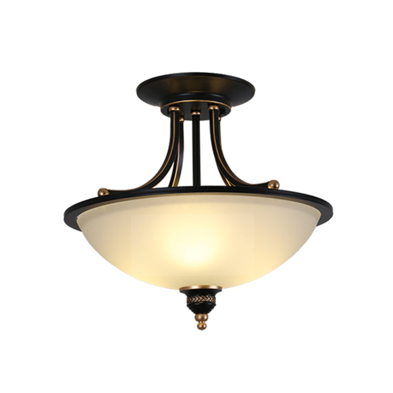 3 Heads Ceiling Lighting Traditional Bowl Frosted Glass Chandelier Light Fixture for Dining Room