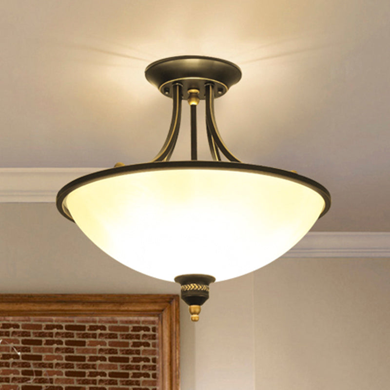 3 Heads Ceiling Lighting Traditional Bowl Frosted Glass Chandelier Light Fixture for Dining Room