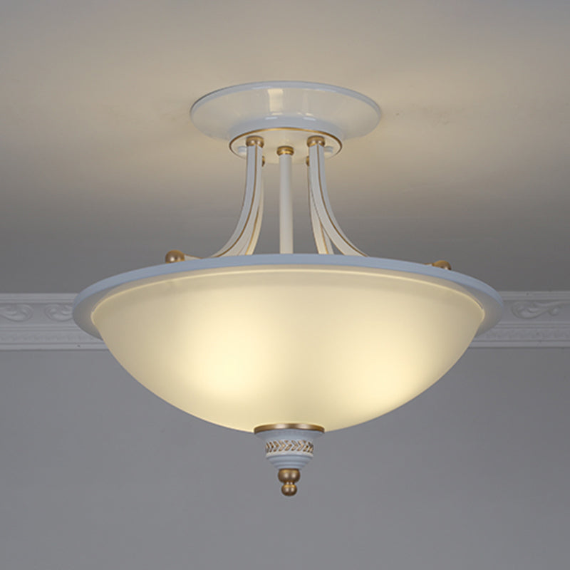 3 Heads Ceiling Lighting Traditional Bowl Frosted Glass Chandelier Light Fixture for Dining Room