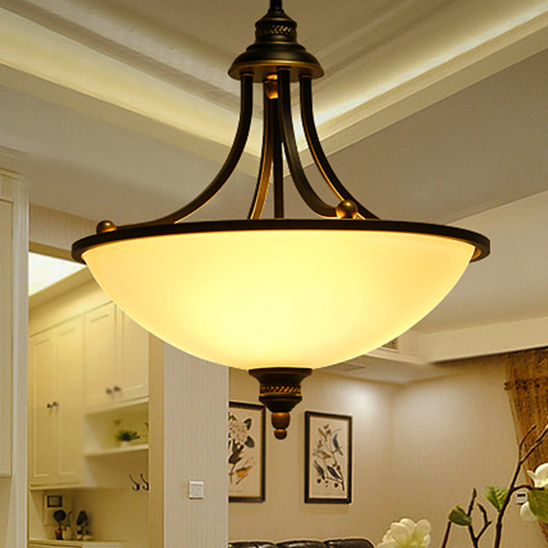 Cream Glass Black Chandelier Light Bowl Shade 3 Heads Classic Pendant Light Fixture