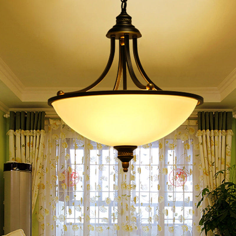 Cream Glass Black Chandelier Light Bowl Shade 3 Heads Classic Pendant Light Fixture