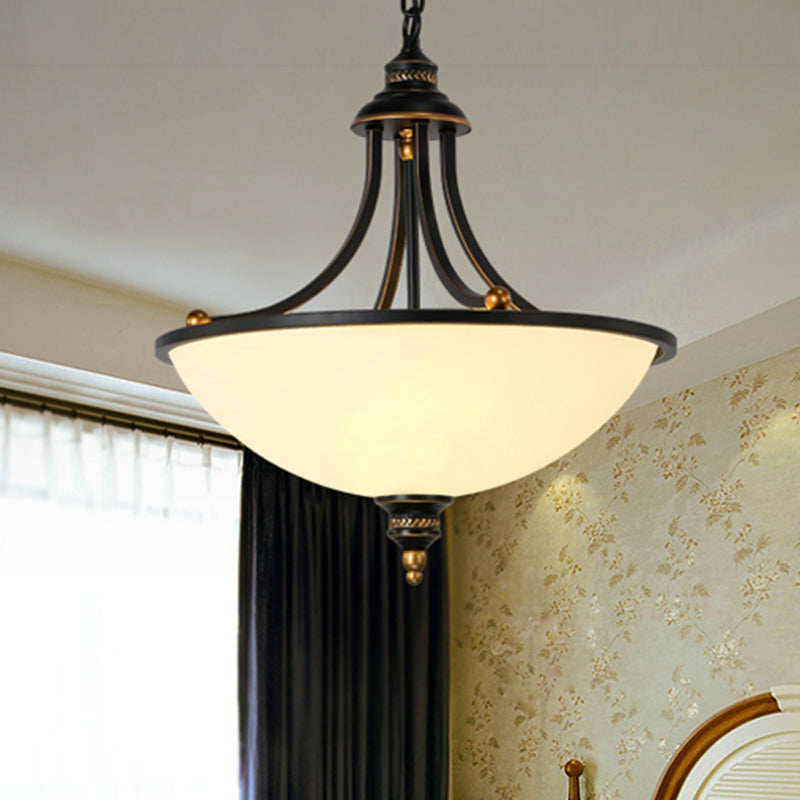 Cream Glass Black Chandelier Light Bowl Shade 3 Heads Classic Pendant Light Fixture