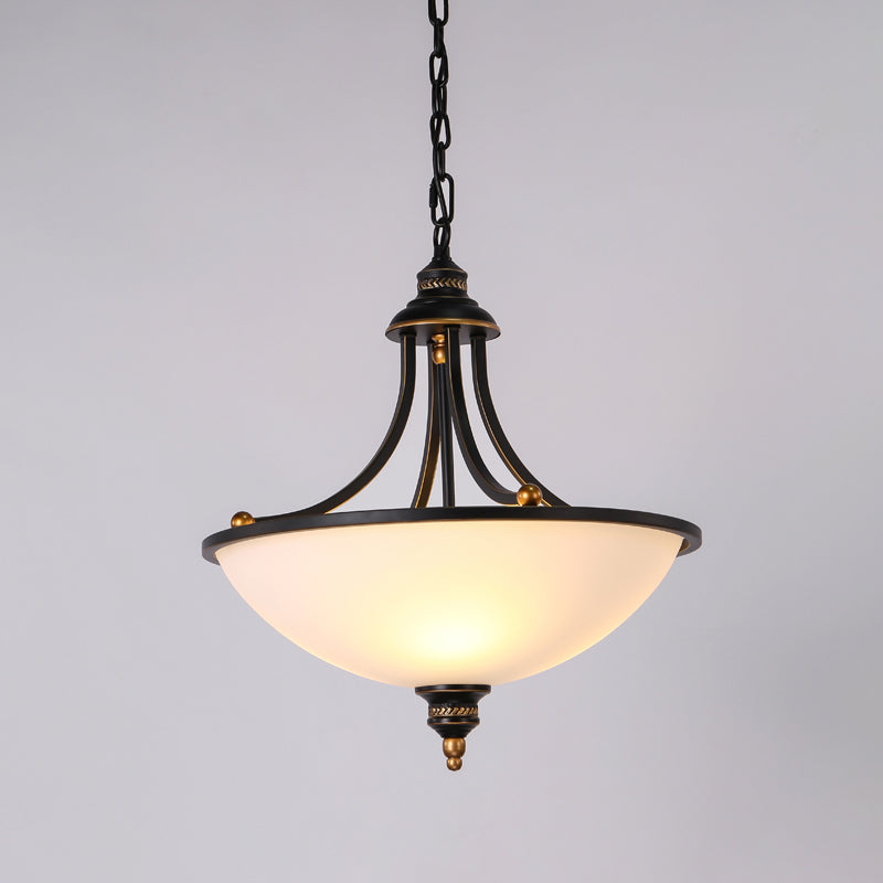 Cream Glass Black Chandelier Light Bowl Shade 3 Heads Classic Pendant Light Fixture