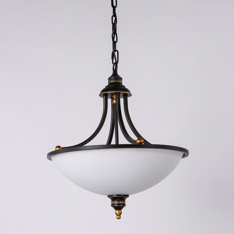 Cream Glass Black Chandelier Light Bowl Shade 3 Heads Classic Pendant Light Fixture