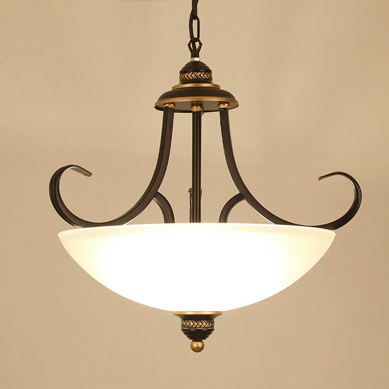 Black Bowl Ceiling Lighting Traditional Frosted Glass 3 Bulbs Dining Room Chandelier Light Fixture