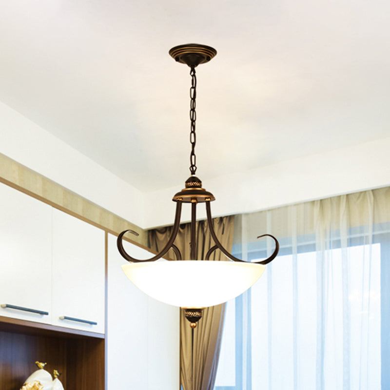 Black Bowl Ceiling Lighting Traditional Frosted Glass 3 Bulbs Dining Room Chandelier Light Fixture