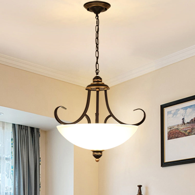 Black Bowl Ceiling Lighting Traditional Frosted Glass 3 Bulbs Dining Room Chandelier Light Fixture