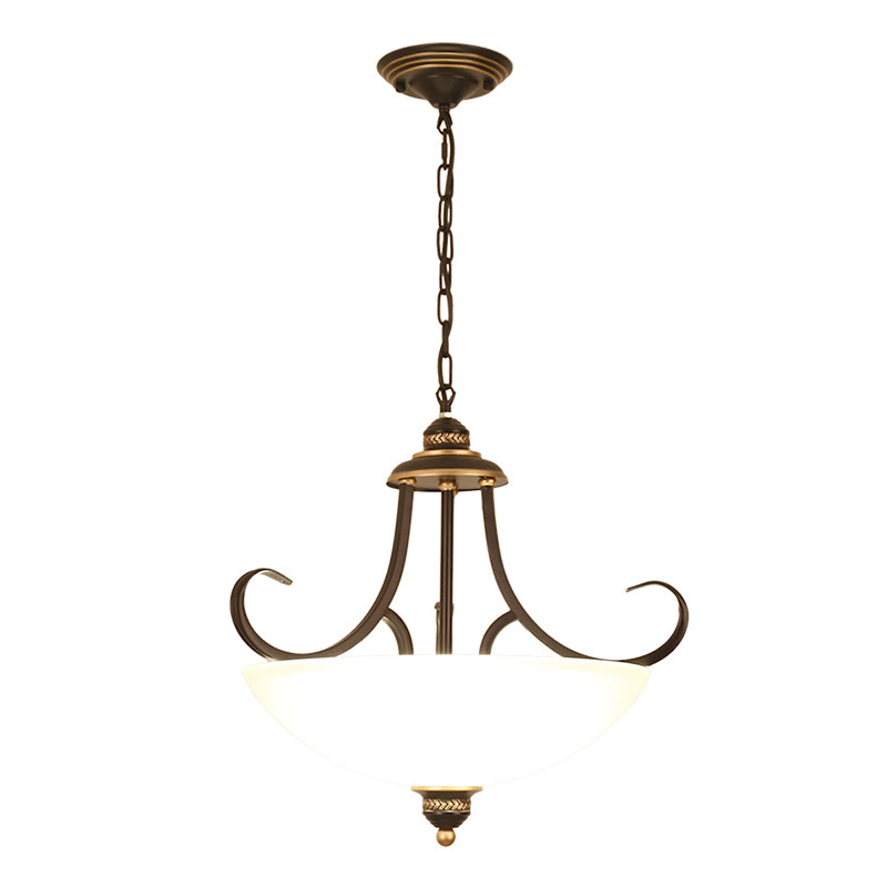 Black Bowl Ceiling Lighting Traditional Frosted Glass 3 Bulbs Dining Room Chandelier Light Fixture