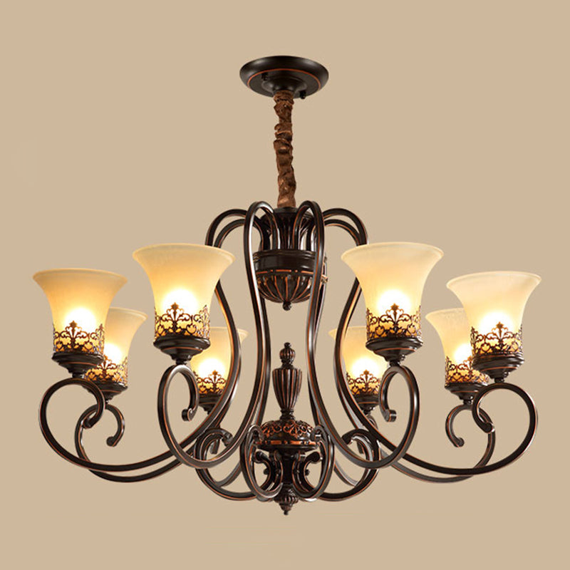 Red-Black Flared Shade Ceiling Lighting Traditional Frosted Glass Living Room Chandelier Light Fixture
