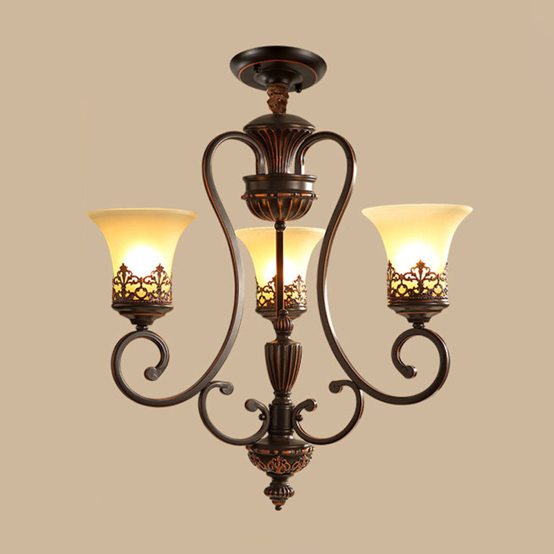 Red-Black Flared Shade Ceiling Lighting Traditional Frosted Glass Living Room Chandelier Light Fixture