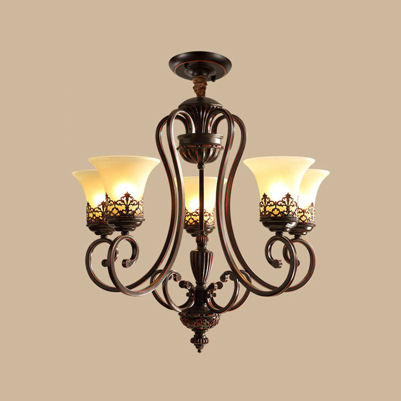 Red-Black Flared Shade Ceiling Lighting Traditional Frosted Glass Living Room Chandelier Light Fixture