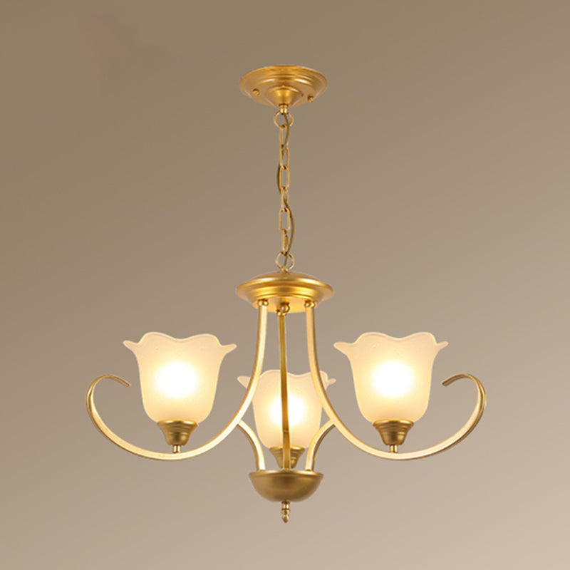 Retro Style Floral Shade Chandelier Light Frosted Glass Pendant Light Fixture with Curved Arm