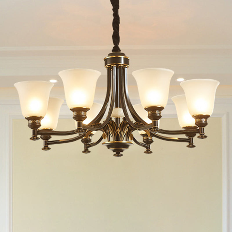 Flared Frosted Glass Suspension Light Rustic Living Room Chandelier Light in Black