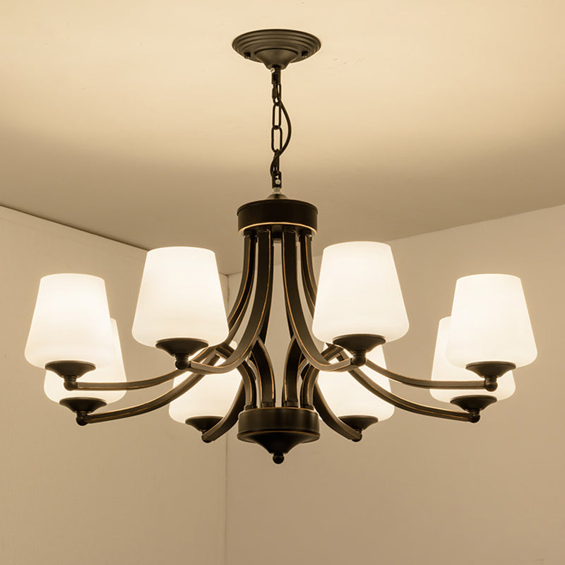 Black Bud Shade Ceiling Lighting Traditional Handblown Glass Living Room Chandelier Light Fixture