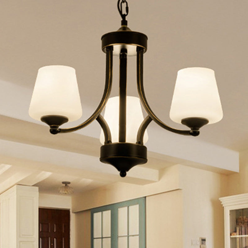 Black Bud Shade Ceiling Lighting Traditional Handblown Glass Living Room Chandelier Light Fixture