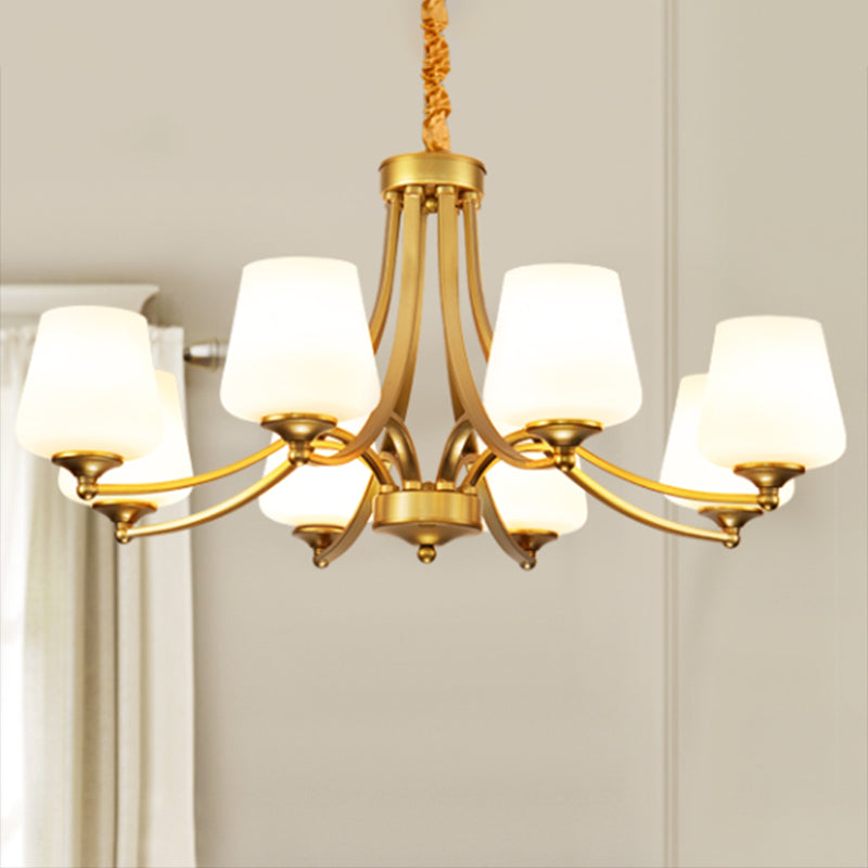 Vintage Bud Shade Chandelier Pendant Light Cream Glass Hanging Light for Living Room