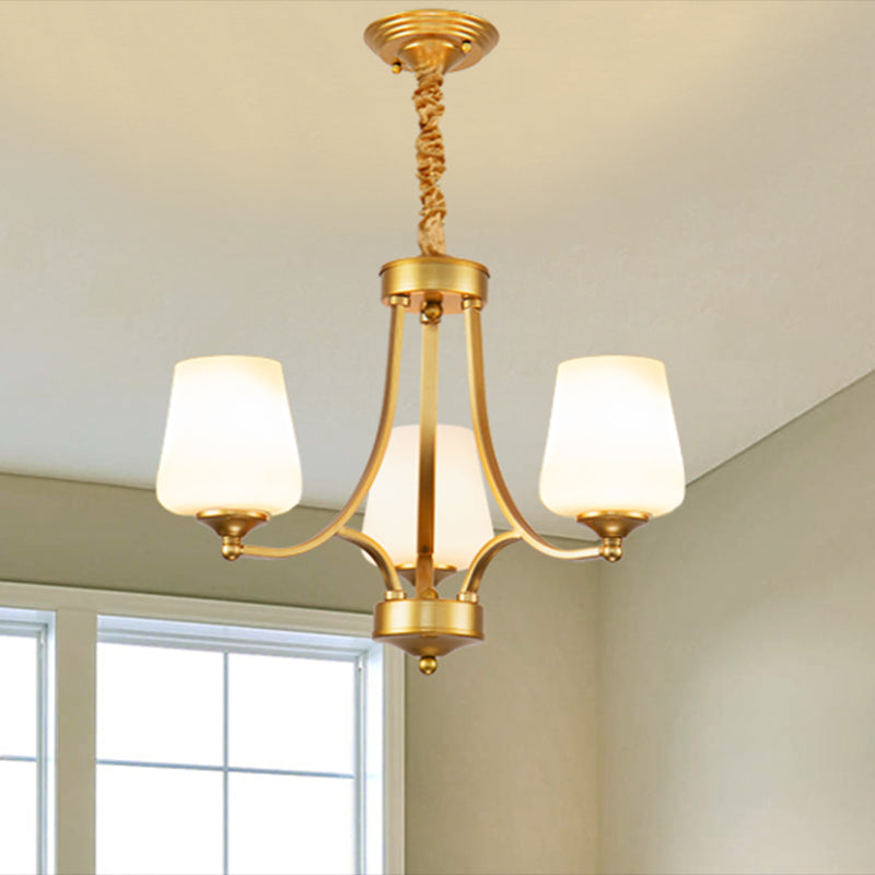 Vintage Bud Shade Chandelier Pendant Light Cream Glass Hanging Light for Living Room