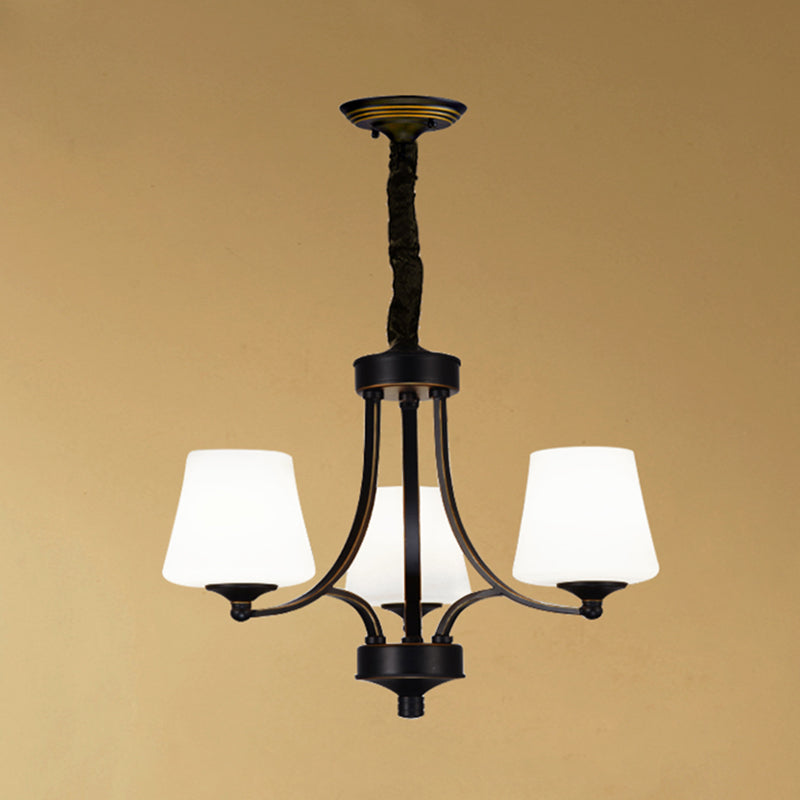 Vintage Bud Shade Chandelier Pendant Light Cream Glass Hanging Light for Living Room