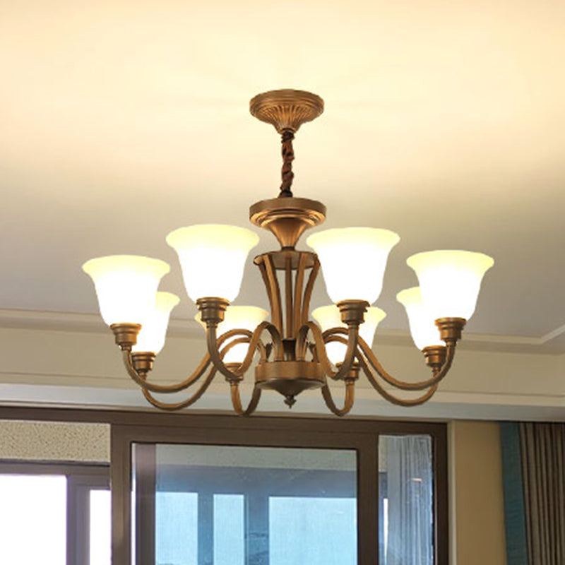 Bell Frosted Glass Chandelier Light Retro Style Living Room Pendant Light Fixture