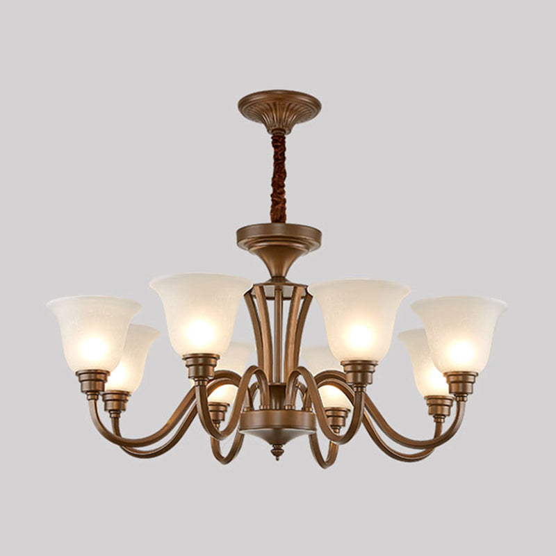 Bell Frosted Glass Chandelier Light Retro Style Living Room Pendant Light Fixture