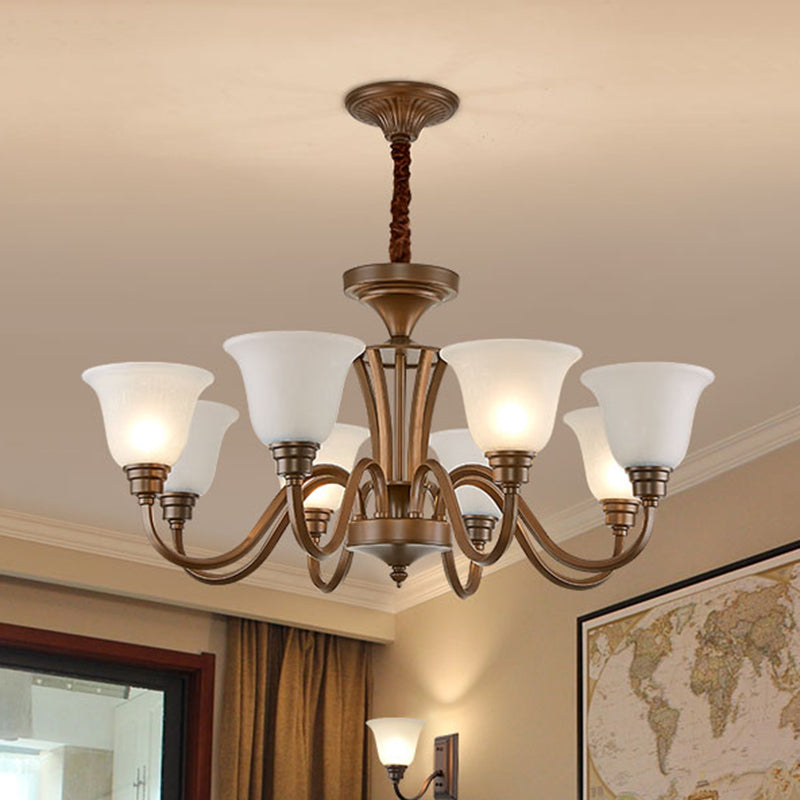 Bell Frosted Glass Chandelier Light Retro Style Living Room Pendant Light Fixture