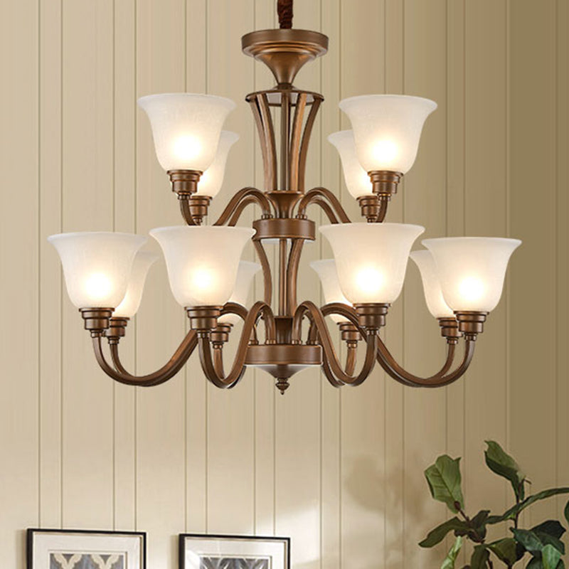 Bell Frosted Glass Chandelier Light Retro Style Living Room Pendant Light Fixture