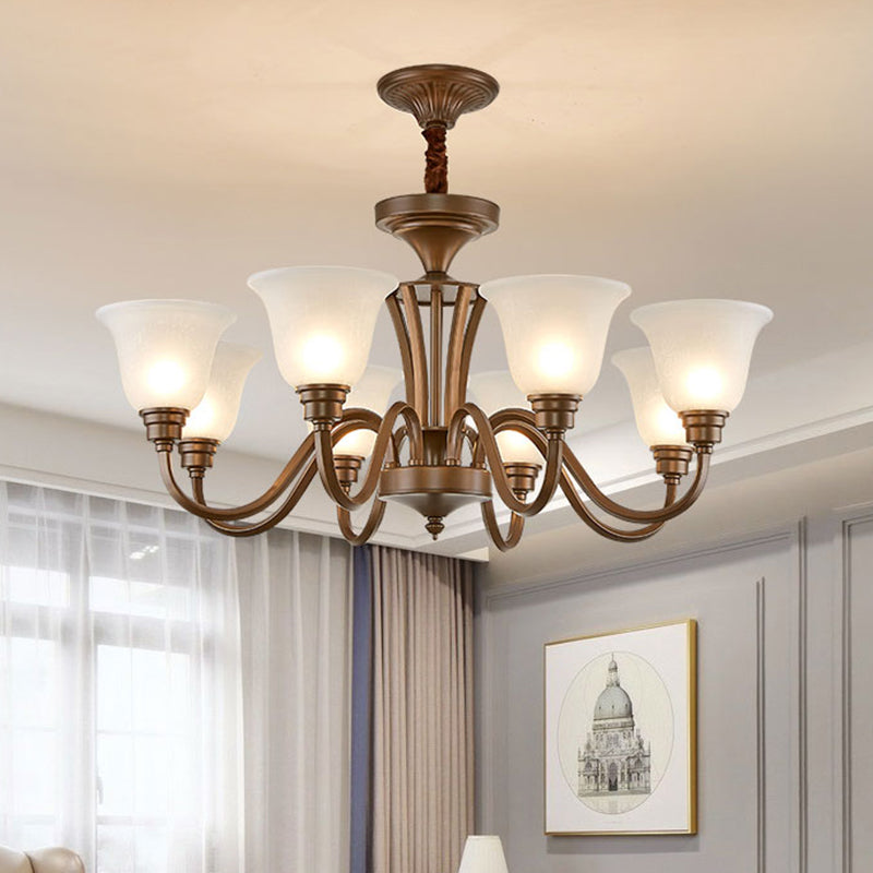 Bell Frosted Glass Chandelier Light Retro Style Living Room Pendant Light Fixture