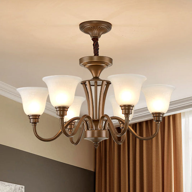 Bell Frosted Glass Chandelier Light Retro Style Living Room Pendant Light Fixture