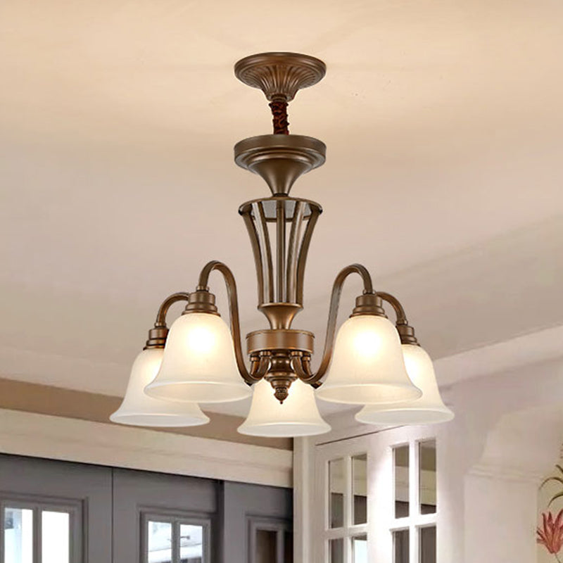 Bell Frosted Glass Chandelier Light Retro Style Living Room Pendant Light Fixture