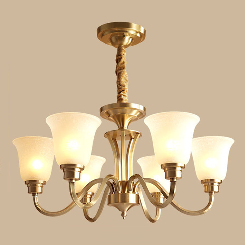 Bell Frosted Glass Chandelier Light Retro Style Living Room Pendant Light Fixture