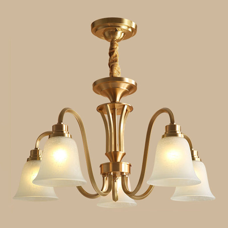 Bell Frosted Glass Chandelier Light Retro Style Living Room Pendant Light Fixture