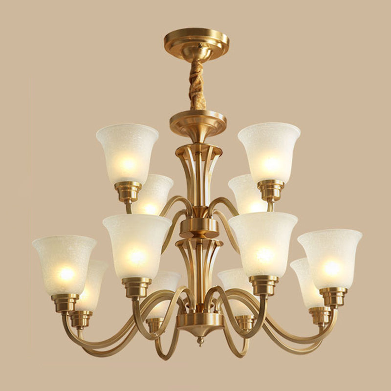 Bell Frosted Glass Chandelier Light Retro Style Living Room Pendant Light Fixture