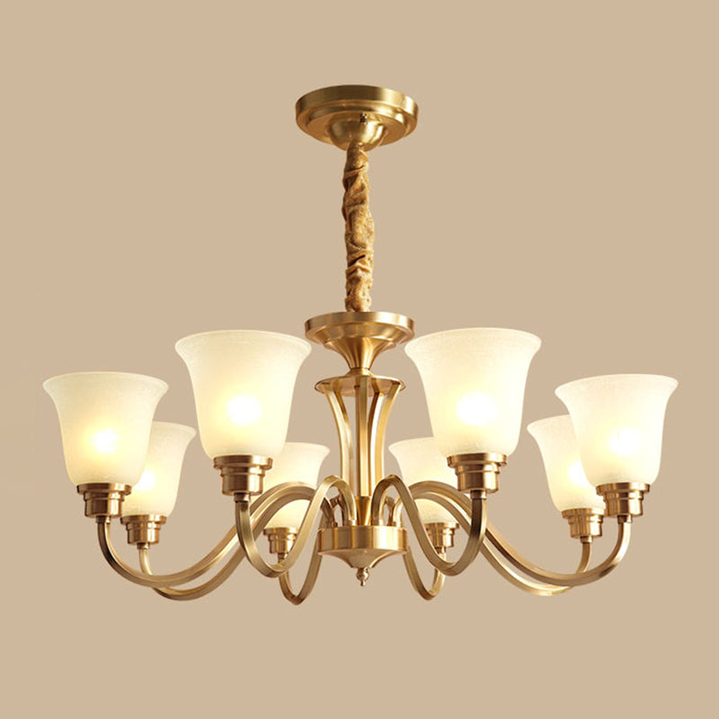 Bell Frosted Glass Chandelier Light Retro Style Living Room Pendant Light Fixture