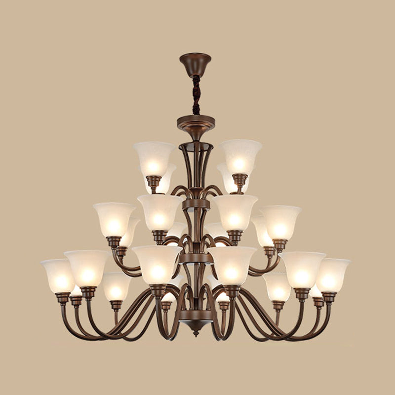 Bell Frosted Glass Chandelier Light Retro Style Living Room Pendant Light Fixture