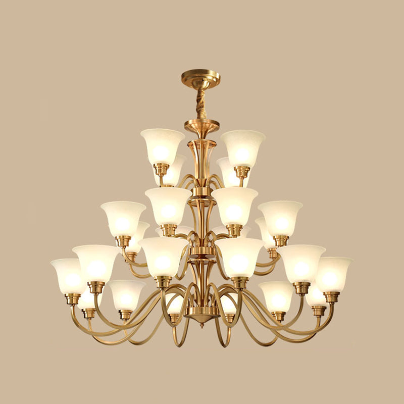 Bell Frosted Glass Chandelier Light Retro Style Living Room Pendant Light Fixture