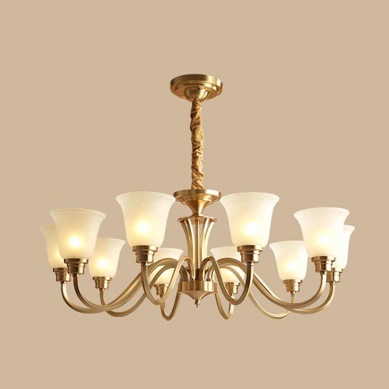 Bell Frosted Glass Chandelier Light Retro Style Living Room Pendant Light Fixture