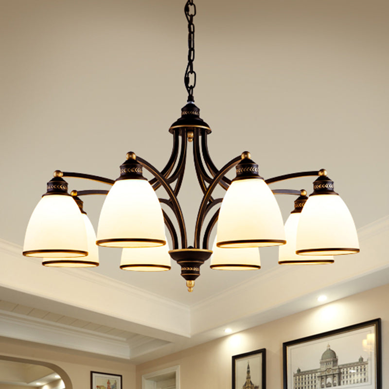 Classic Bell Chandelier Lighting Opal Glass Pendant Light Fixture for Living Room