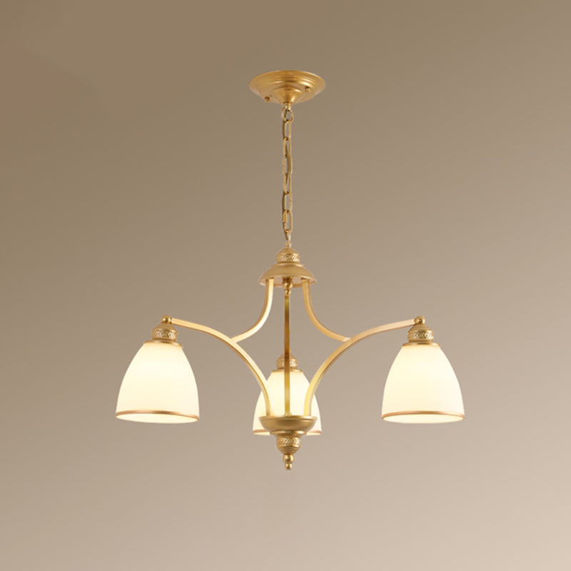 Classic Bell Chandelier Lighting Opal Glass Pendant Light Fixture for Living Room