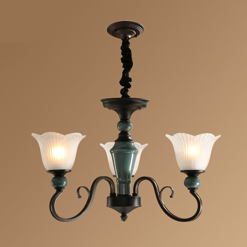 Flower Shade Ribbed Ruffled Glass Ceiling Lighting Traditional Living Room Chandelier Light Fixture