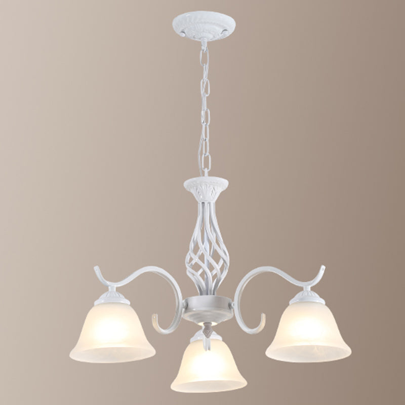 Retro Bell Chandelier Light Ruffle Glass Pendant Light Fixture with Curved Arm for Dining Room