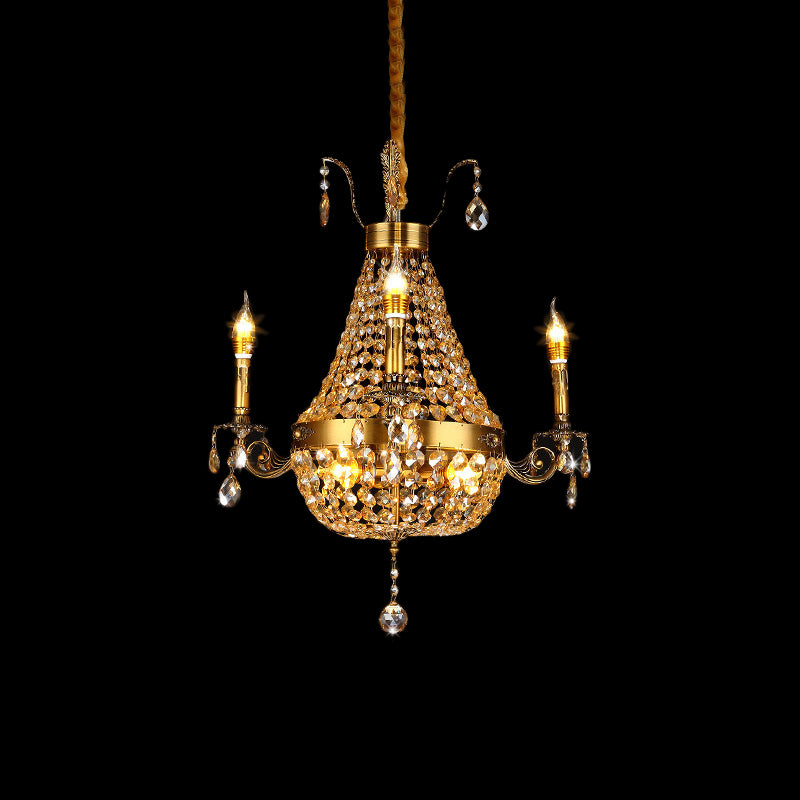 Candelabra Hanging Light Contemporary Metal 2/6/8 Lights Gold Chandelier Light with Crystal Strand, 27"/31" Wide