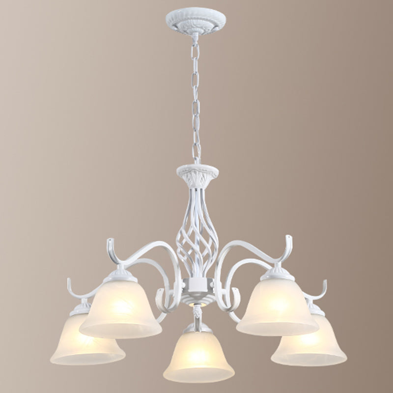 Retro Bell Chandelier Light Ruffle Glass Pendant Light Fixture with Curved Arm for Dining Room