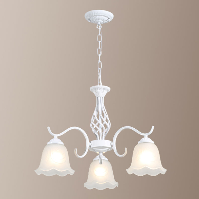 Retro Bell Chandelier Light Ruffle Glass Pendant Light Fixture with Curved Arm for Dining Room
